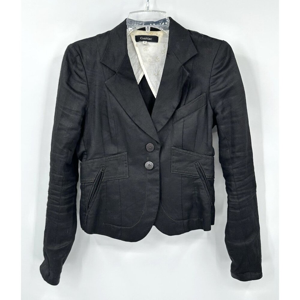 COTELAC jacket blazer black XS 1 100% bamboo two button lightweight casual - Picture 2 of 12